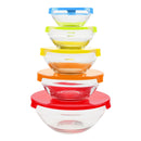 5 Tigela de Vidro com Tampas de Plástico Coloridas