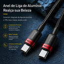 Cabo Baseus USB-C 60W/100W PD Carregamento Rápido 2 Metros - iPhone 17 16, MacBook, Samsung, Xiaomi