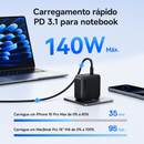 Carregador Baseus 140W GaN PD USB-C Carga Rápida para MacBook, Tablet e Celular