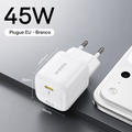 Carregador Baseus 45W GaN para iPhone 17 16 15 Pro Max Samsung Galaxy - Carregador Rápido USB-C Portátil PD