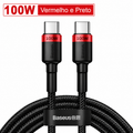 Cabo Baseus USB-C 60W/100W PD Carregamento Rápido 2 Metros - iPhone 17 16, MacBook, Samsung, Xiaomi
