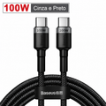 Cabo Baseus USB-C 60W/100W PD Carregamento Rápido 2 Metros - iPhone 17 16, MacBook, Samsung, Xiaomi